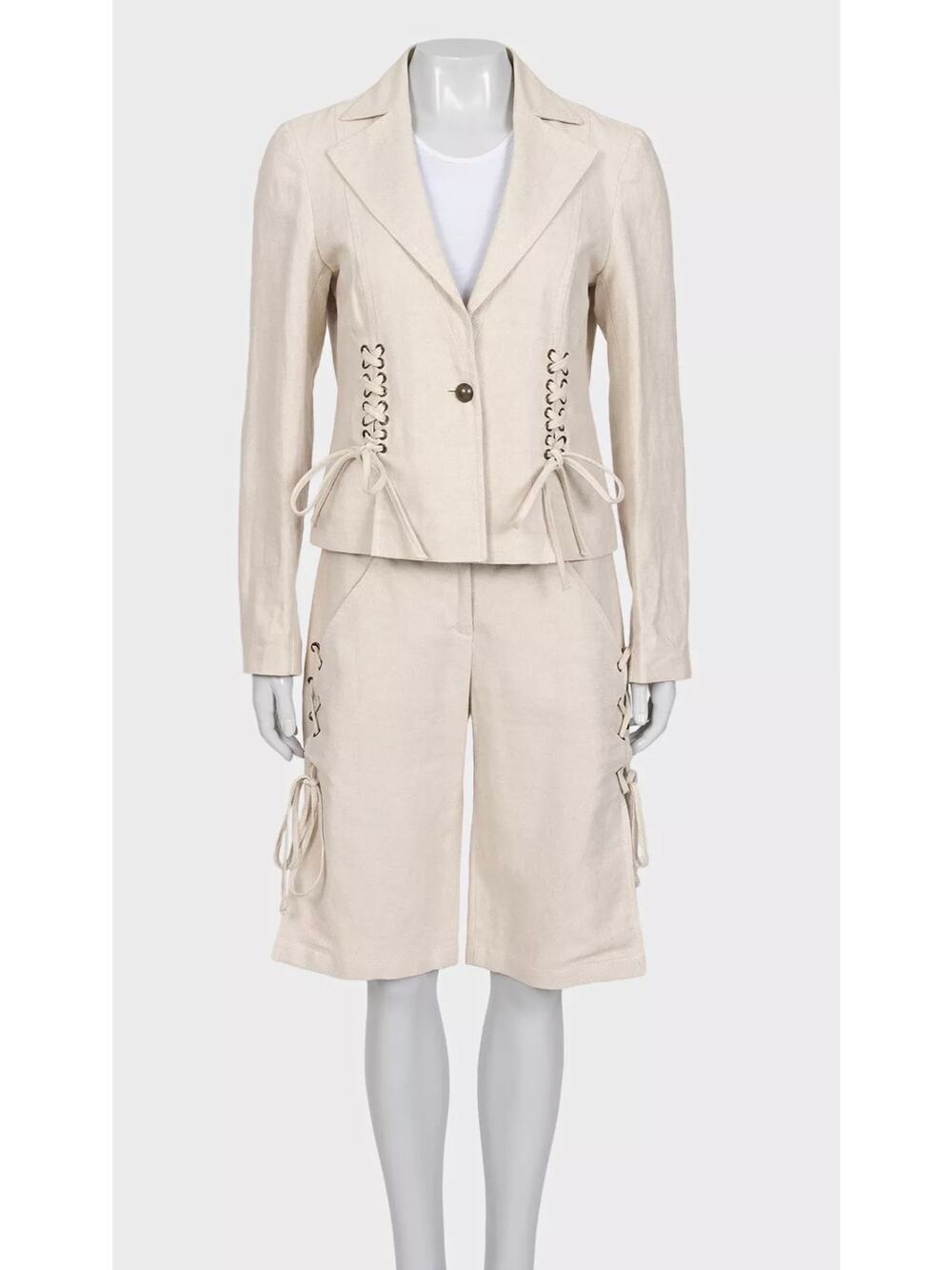 NWOT Valentino Roma Beige Cotton-Linen Shorts & Jacket Set Sz.40